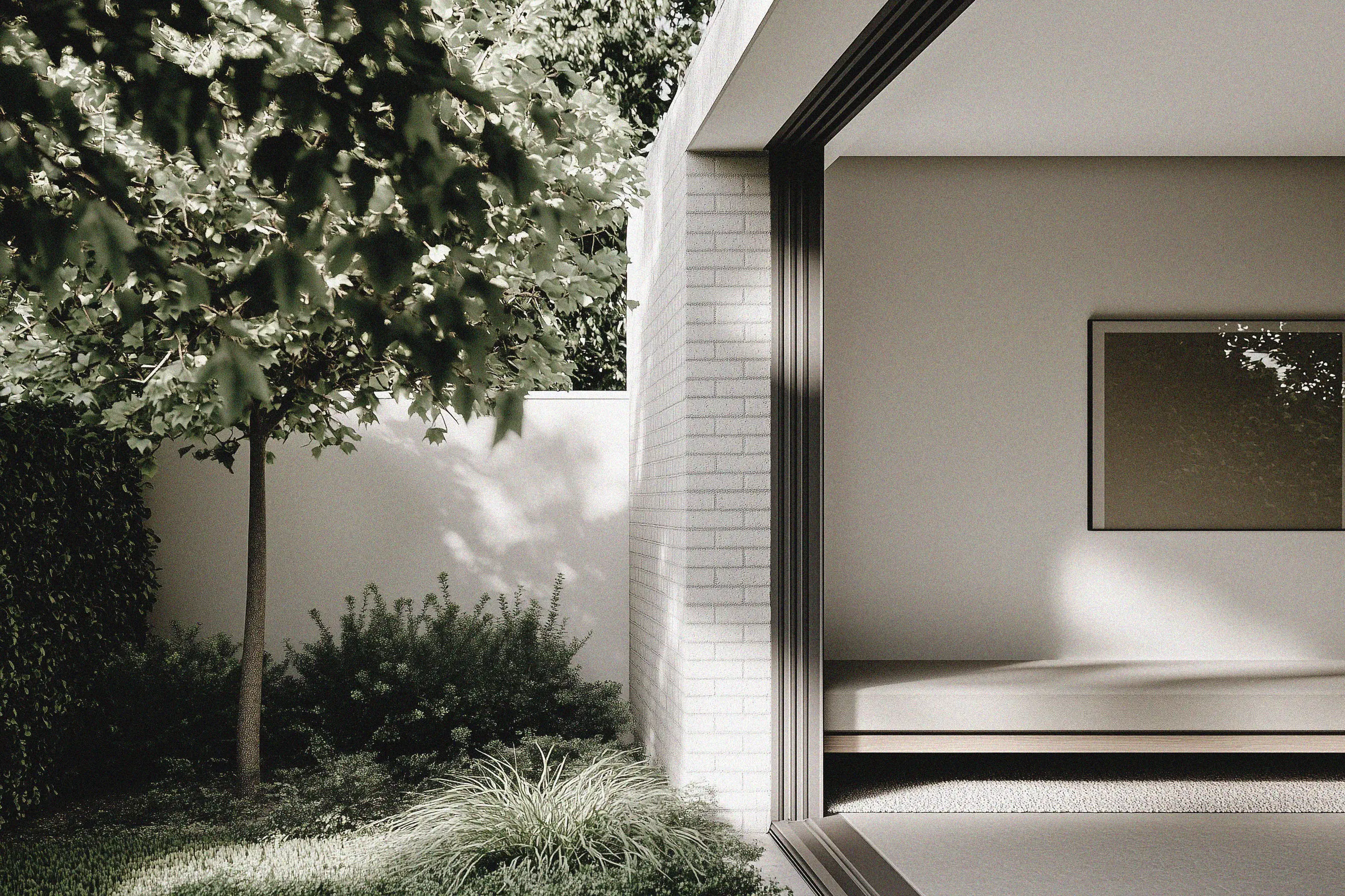 Garden design with complementary plant compositions in urban setting